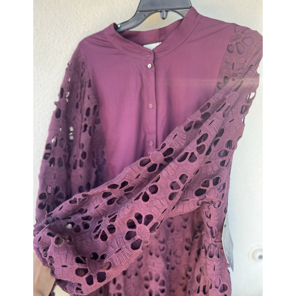 NWD Tuckernuck Maxi Dress 3XL Burgundy Calliope Merlot Lace Eyelet Puff Sleeve - Picture 6 of 10